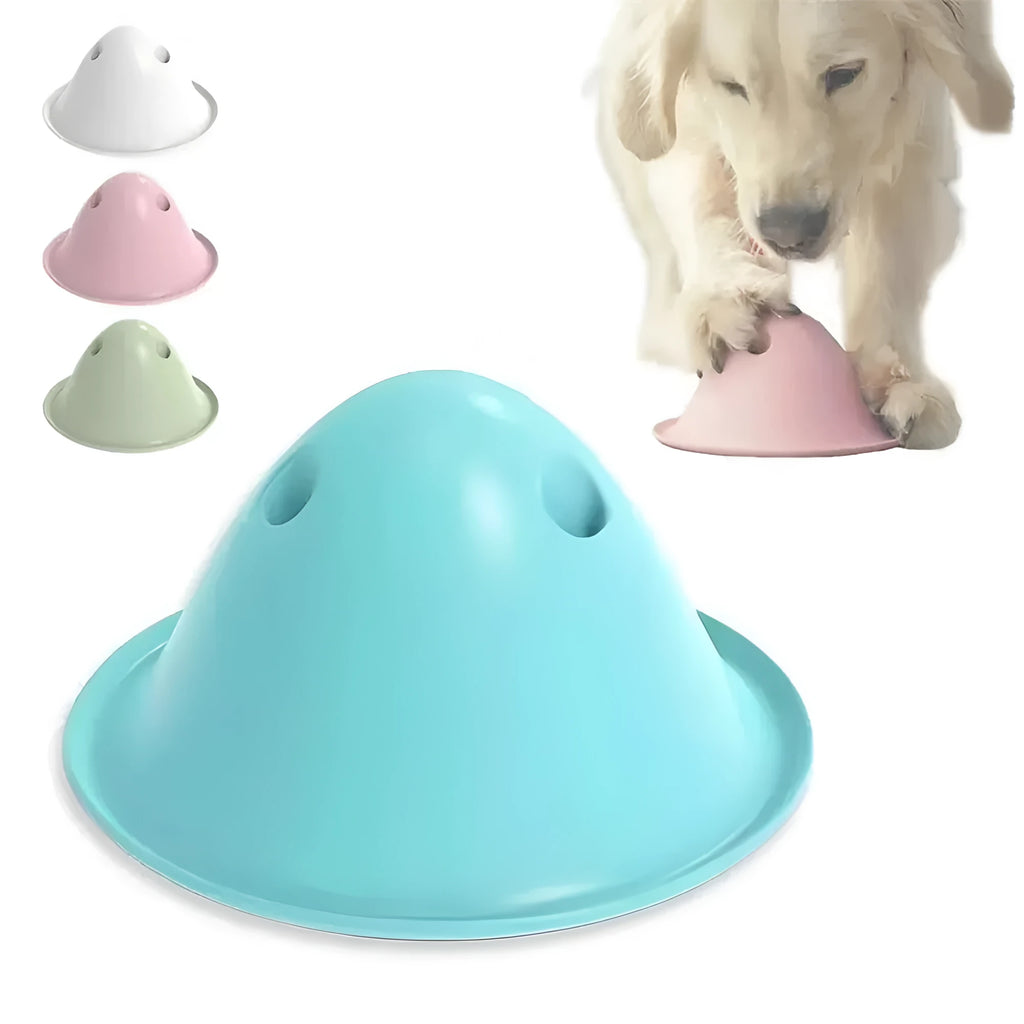 PP material interactive dog puzzle toy with hidden treat slots measuring 140x140x70mm