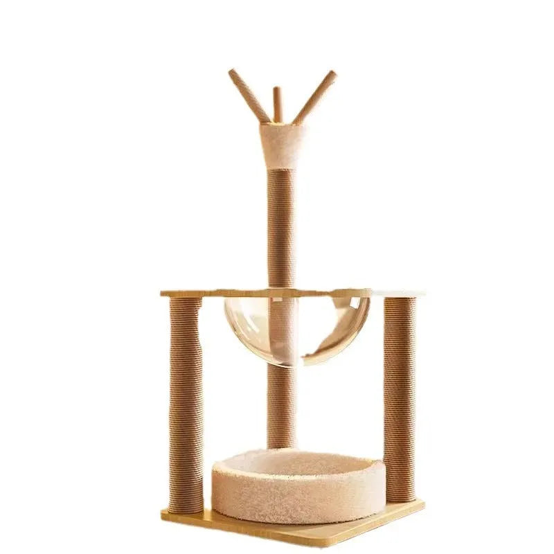 Wooden cat climbing frame with space capsule hideaway in luxury finish