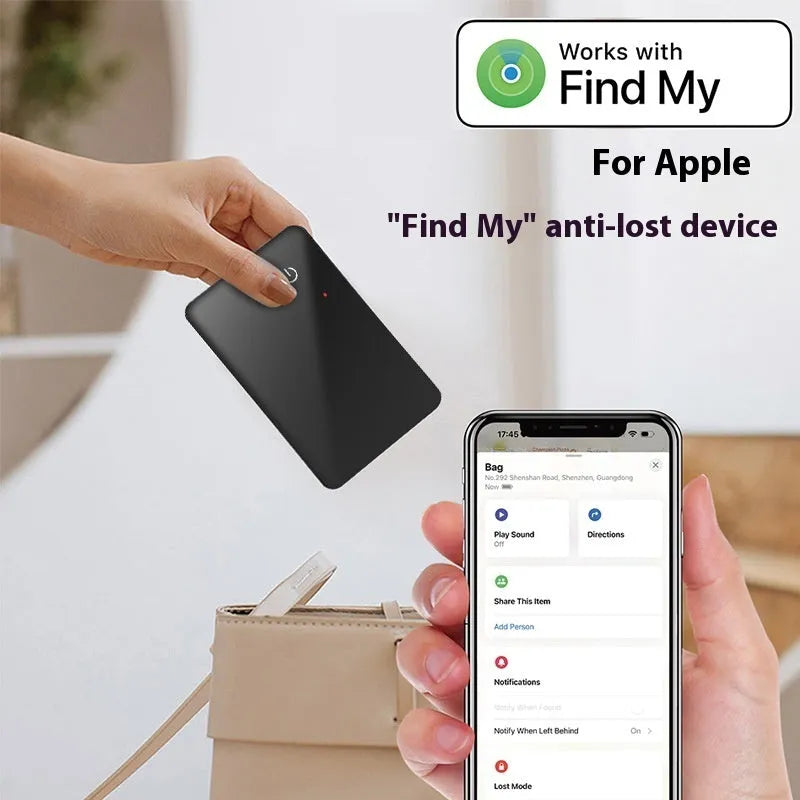 Black pet tracking card with wireless charging and NFC functionality