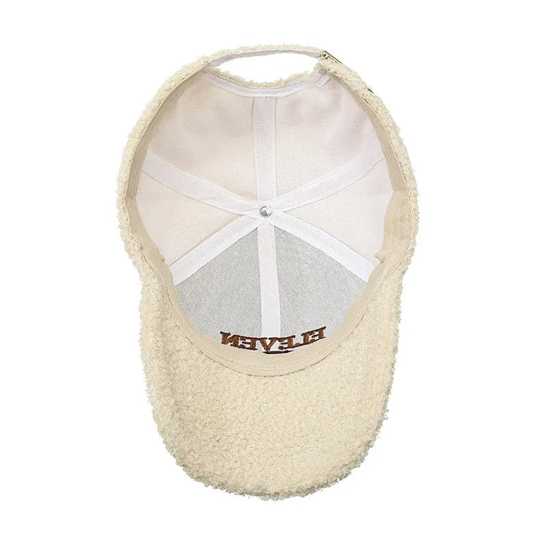 Winter lambskin baseball cap with dome crown and machine embroidery in assorted colours