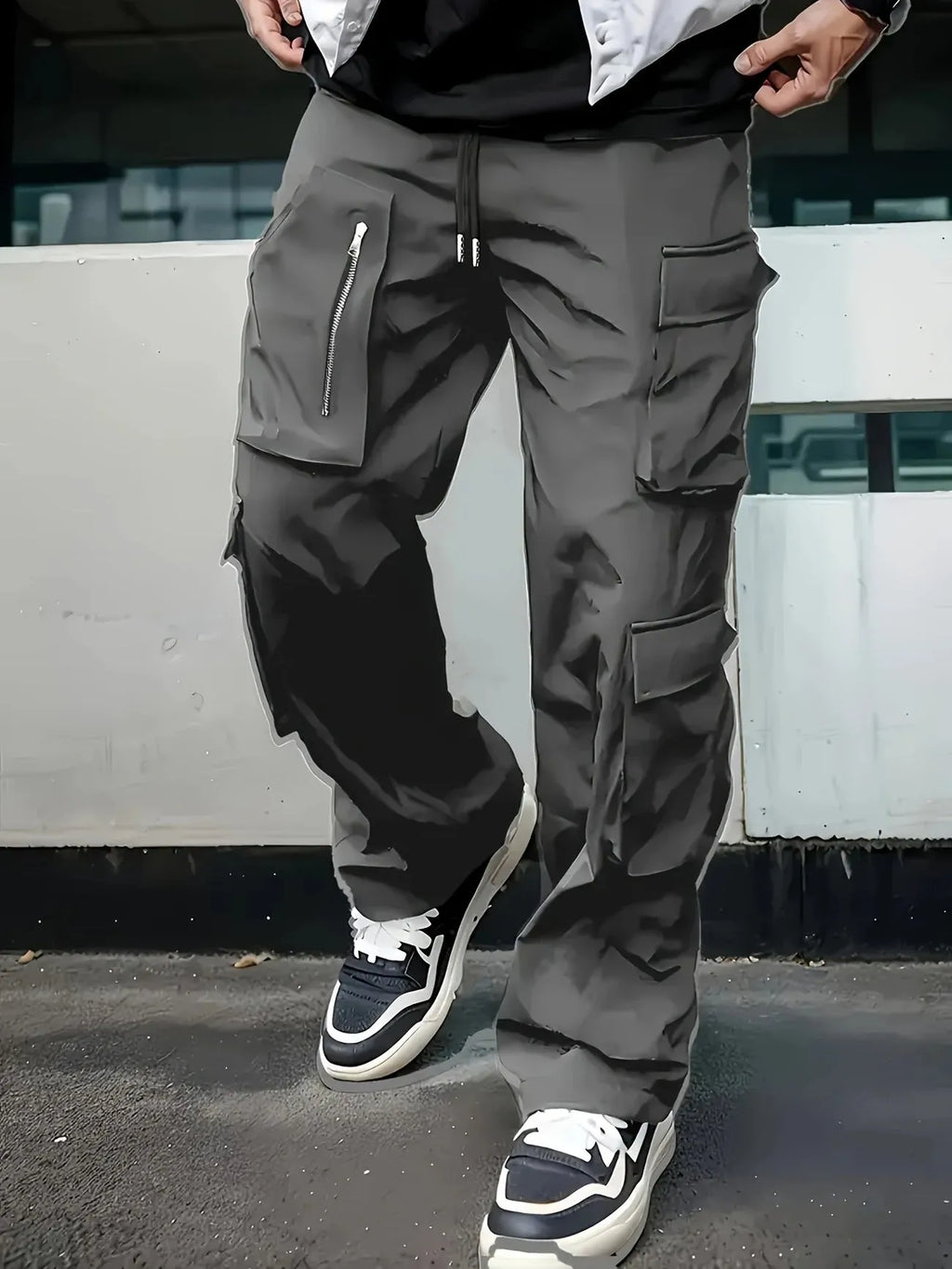 Spring autumn work pants youth slim-fit multi-pocket casual trousers in black