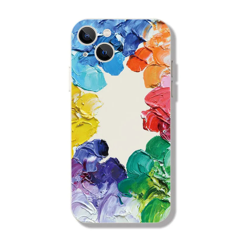Oil painting flowers embossed PC phone case for iPhone with shockproof protection