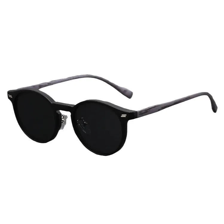 Retro frosted round rim sunglasses with patterned lenses in sand white frame and grey yellow lenses.