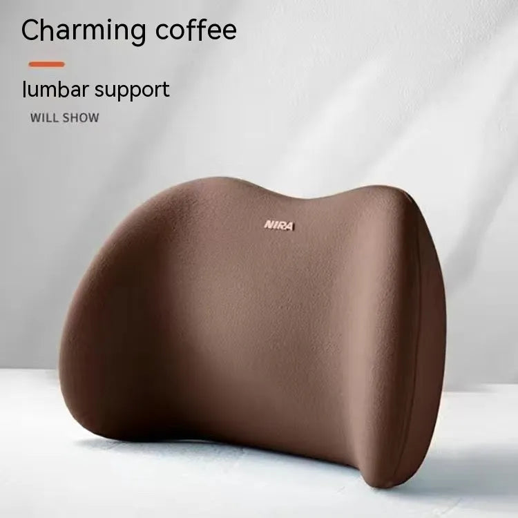 Black memory foam car headrest and lumbar support pillow set with milk silk cover.