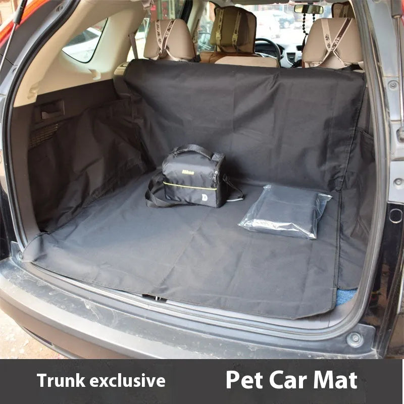 Oxford cloth car pet mat in black with paw print design, flat style, removable dog seat cushion