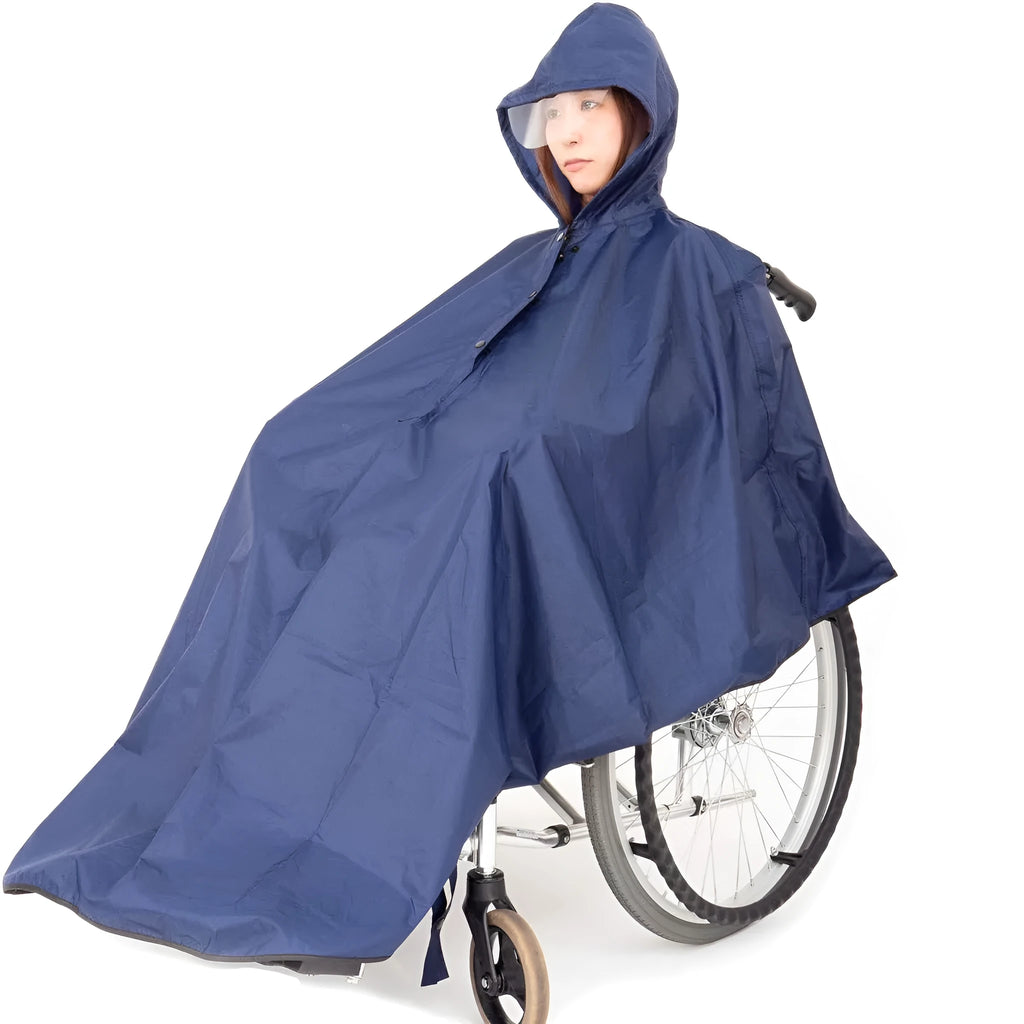 Adult waterproof reflective thickened wheelchair raincoat cape-style navy blue with brim free size
