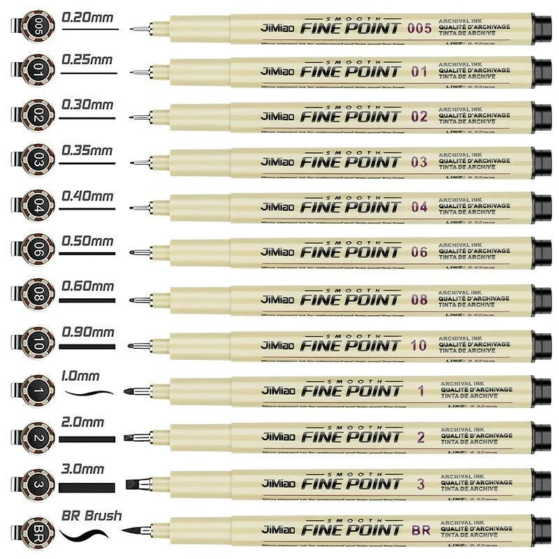 Waterproof needle pen drawing tool with plastic body and black ink for detailed artwork