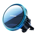 Black car magnetic wireless charging stand mounted on vehicle air vent charging smartphone