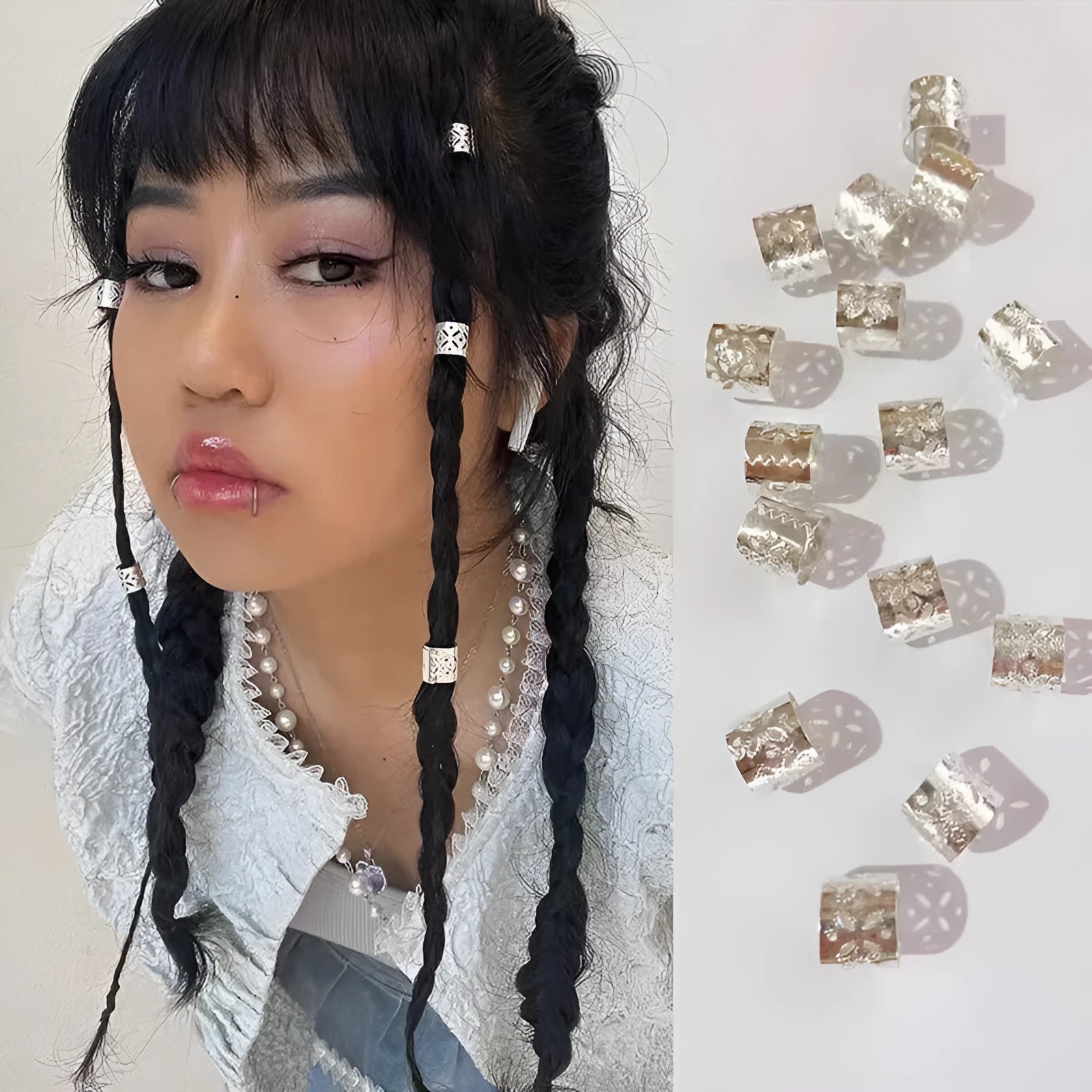 Metal dreadlocks buckle hair clip in gold or silver electroplated finish for braids and dreadlocks