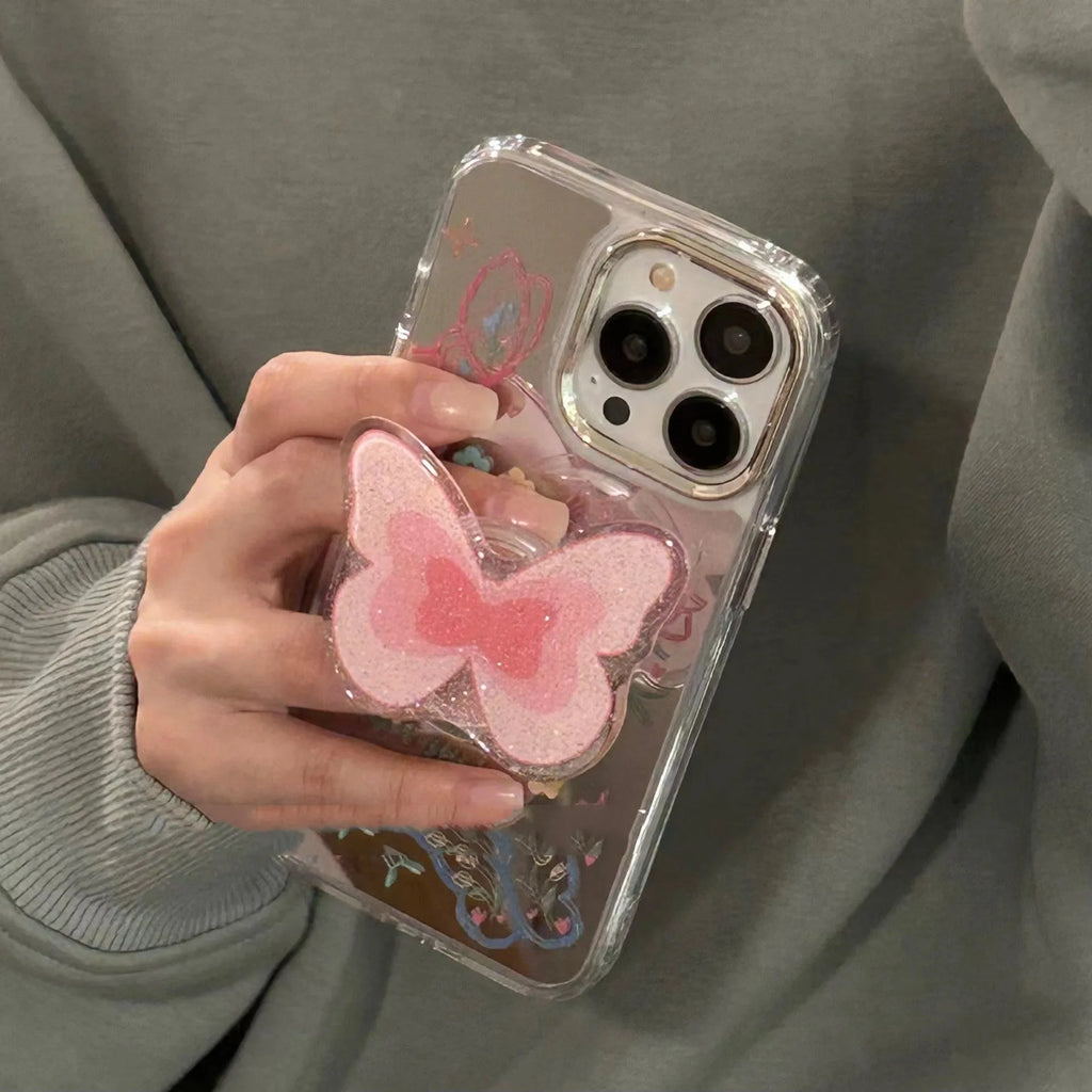 Silicone phone case with graffiti butterfly design and folding bracket for iPhone 12 Pro Max