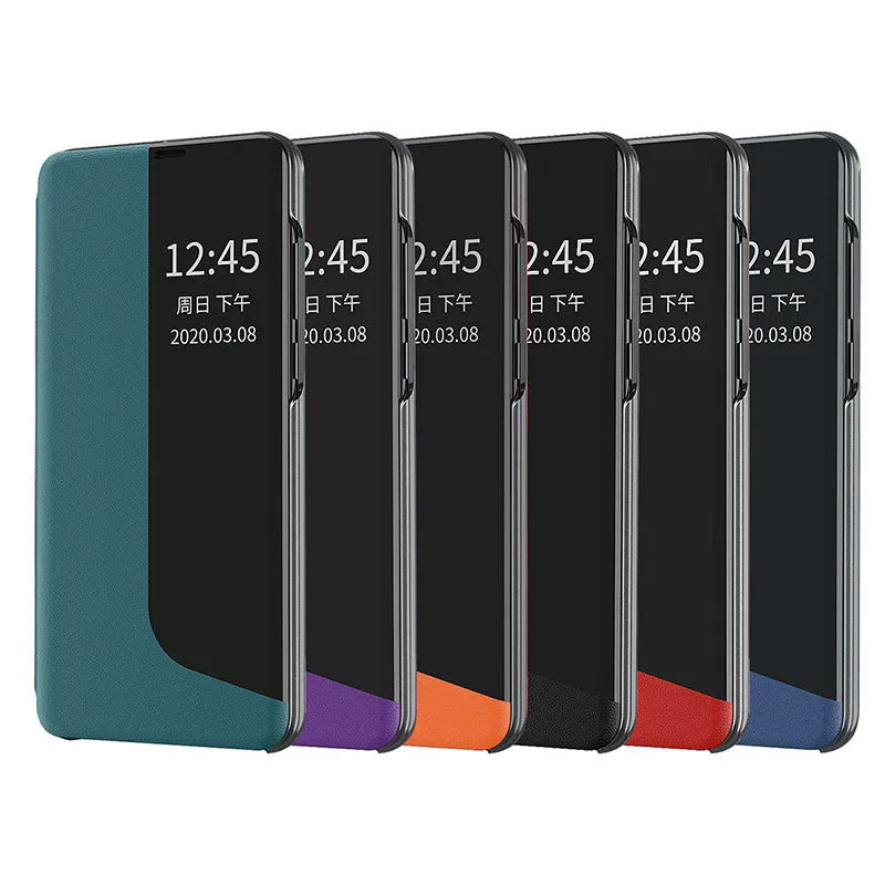 Huawei phone case with magnetic side window, flip bracket, PC leather, Chinese red colour, for Mate 60