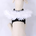 Black and white angel wings dog costume with chest-back harness design for Halloween