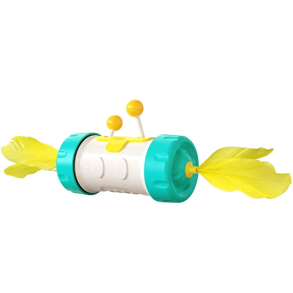 Cat toy set with stick pole, feather ball, and puzzle toy in assorted colours