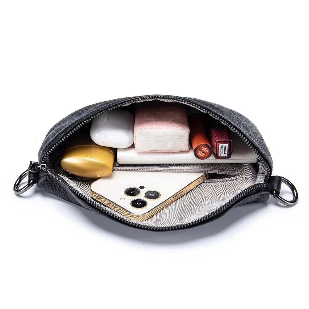 Genuine leather simple women's messenger bag in soft cowhide with sewing thread detailing