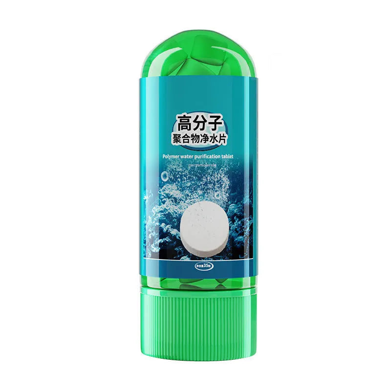 Bottle of 35 polymer water purification tablets for fish tank odour control