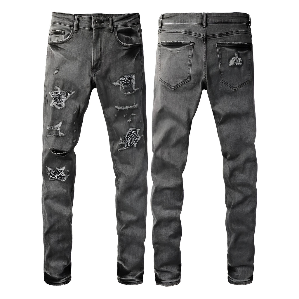 Stretch slim-fit skinny jeans for men in dark denim with zipper fly and mid waist