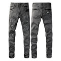 Stretch slim-fit skinny jeans for men in dark denim with zipper fly and mid waist