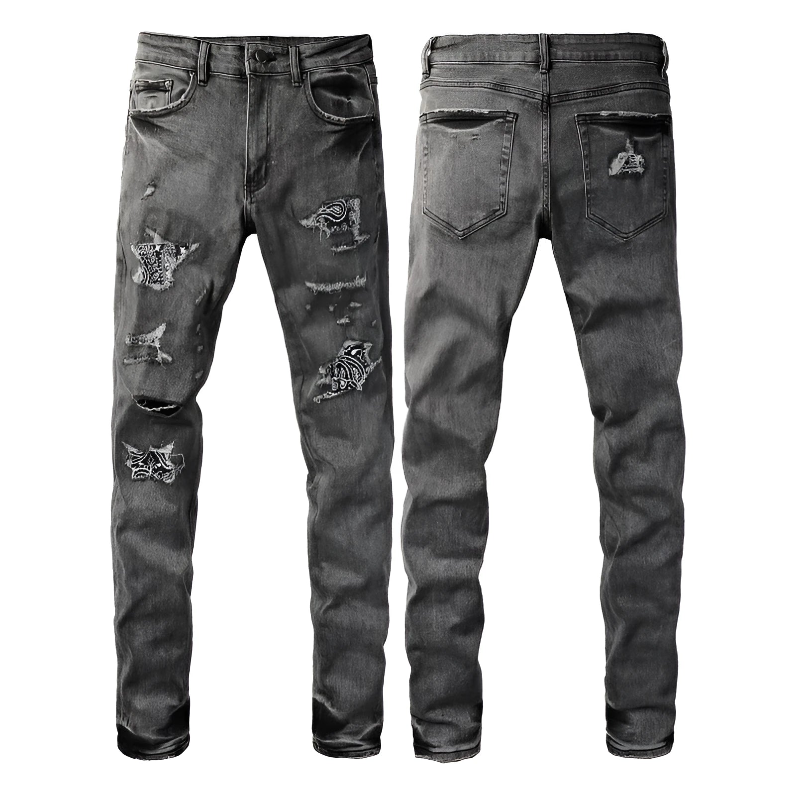 Stretch slim-fit skinny jeans for men in dark denim with zipper fly and mid waist
