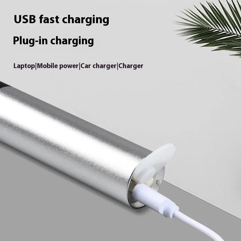 Black and silver aluminium red light therapy anti peeping mosquito repellent lamp with charging cable