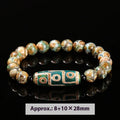 Handmade barrel shaped Dzi bead bracelet in green with geometry design