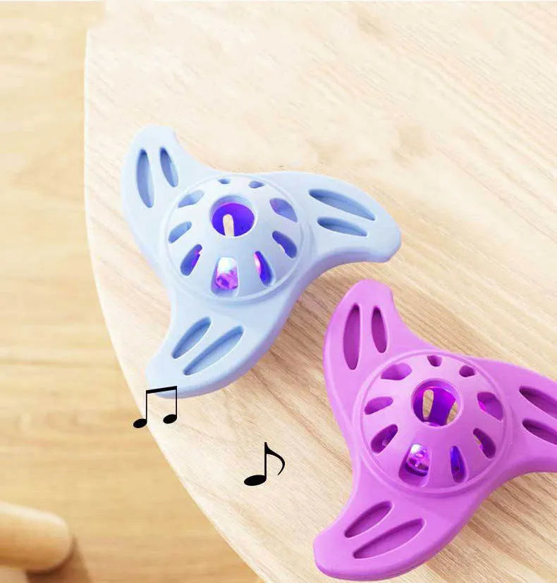Blue boomerang-shaped molar dog chew toy for medium and large breed dogs on a plain background