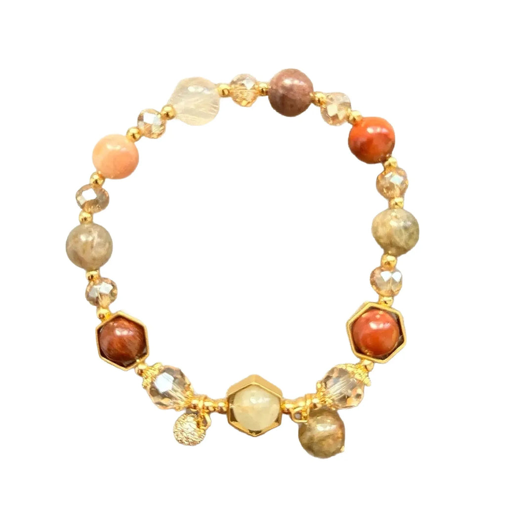 Gold-coloured crystal bracelet with auspicious symbols and 8mm constellation modelling