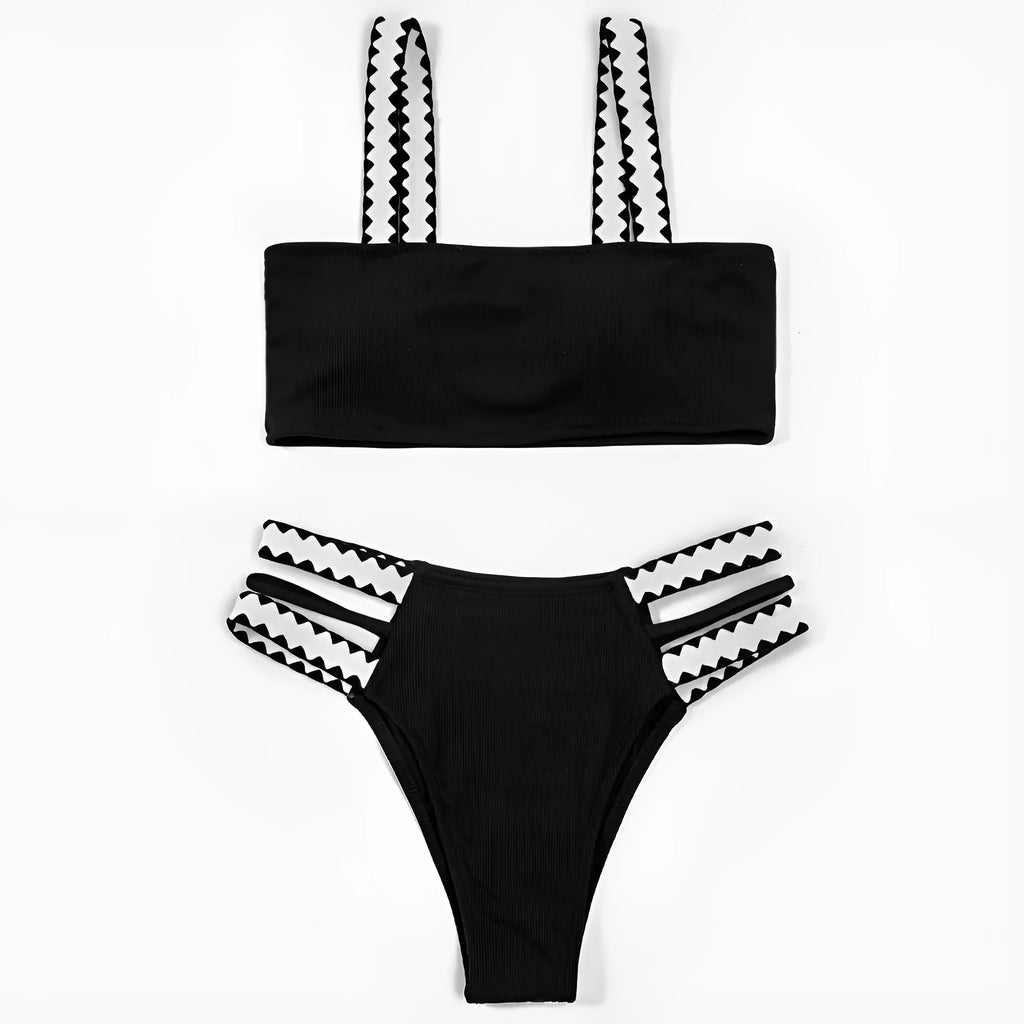 Black women's one-piece swimsuit with hollowed-out split briefs design