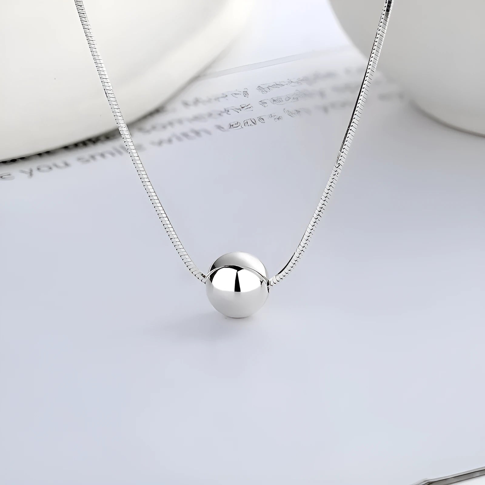 925 sterling silver clavicle chain necklace with small spherical pendant charms in round design