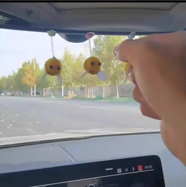 Cartoon-style little bee car decoration with fur ball material measuring 3cm square