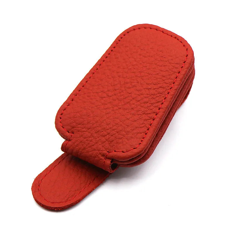 Car sun visor sunglasses holder clip in PU leather for secure storage while driving