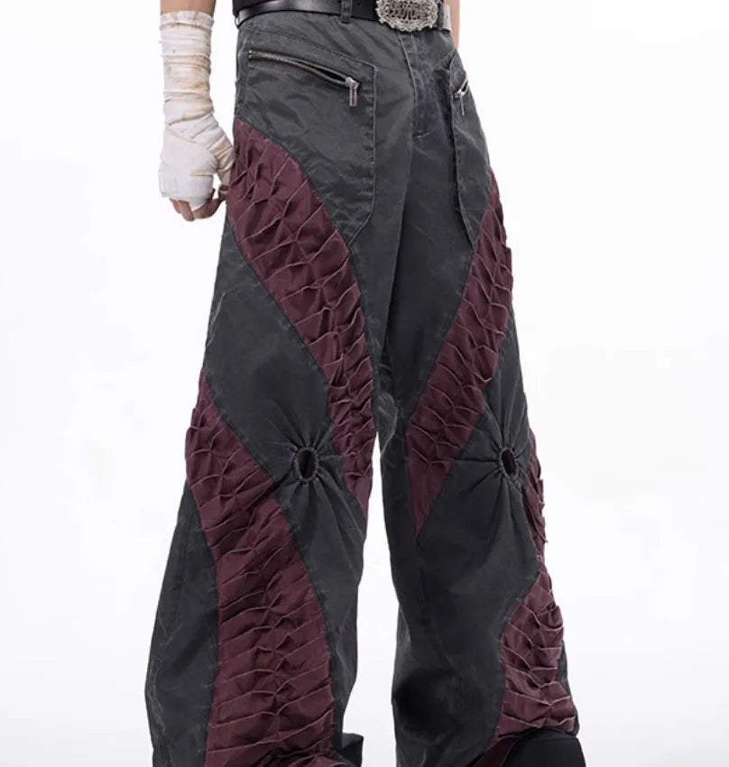 Grey straight leg casual rayon sports trousers laid flat.