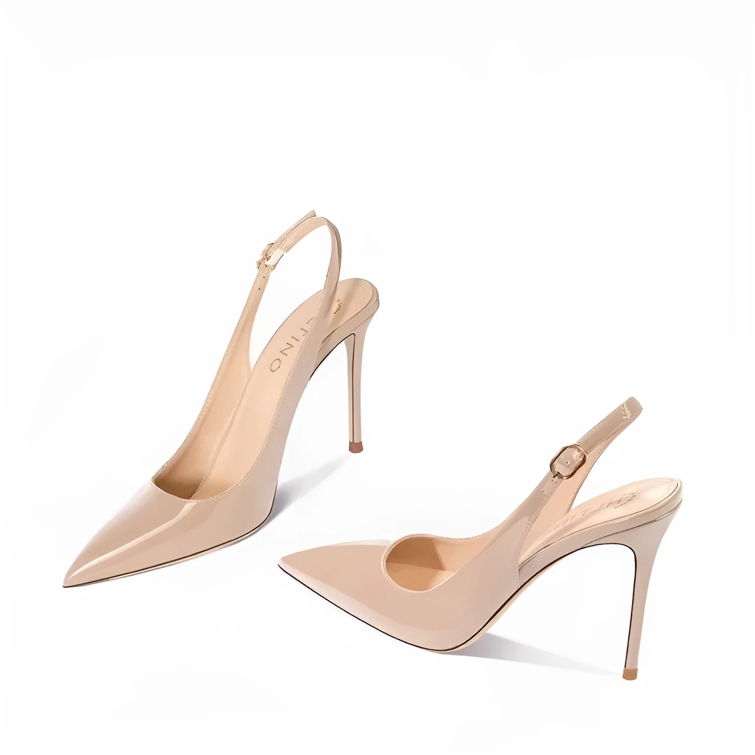 Women's nude PU leather ankle-strap high heels with hollow design and button fastening