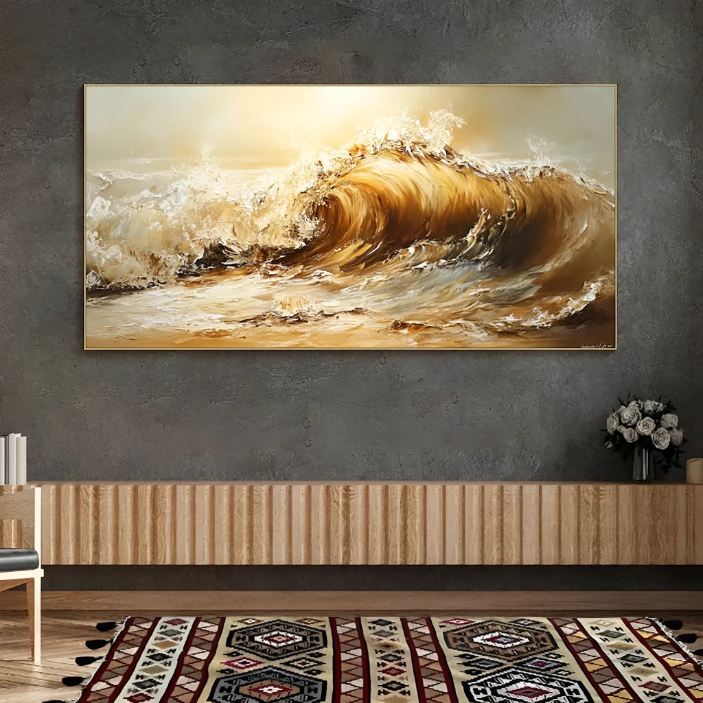 Handmade oil painting canvas abstract yellow waves landscape for home decor unframed