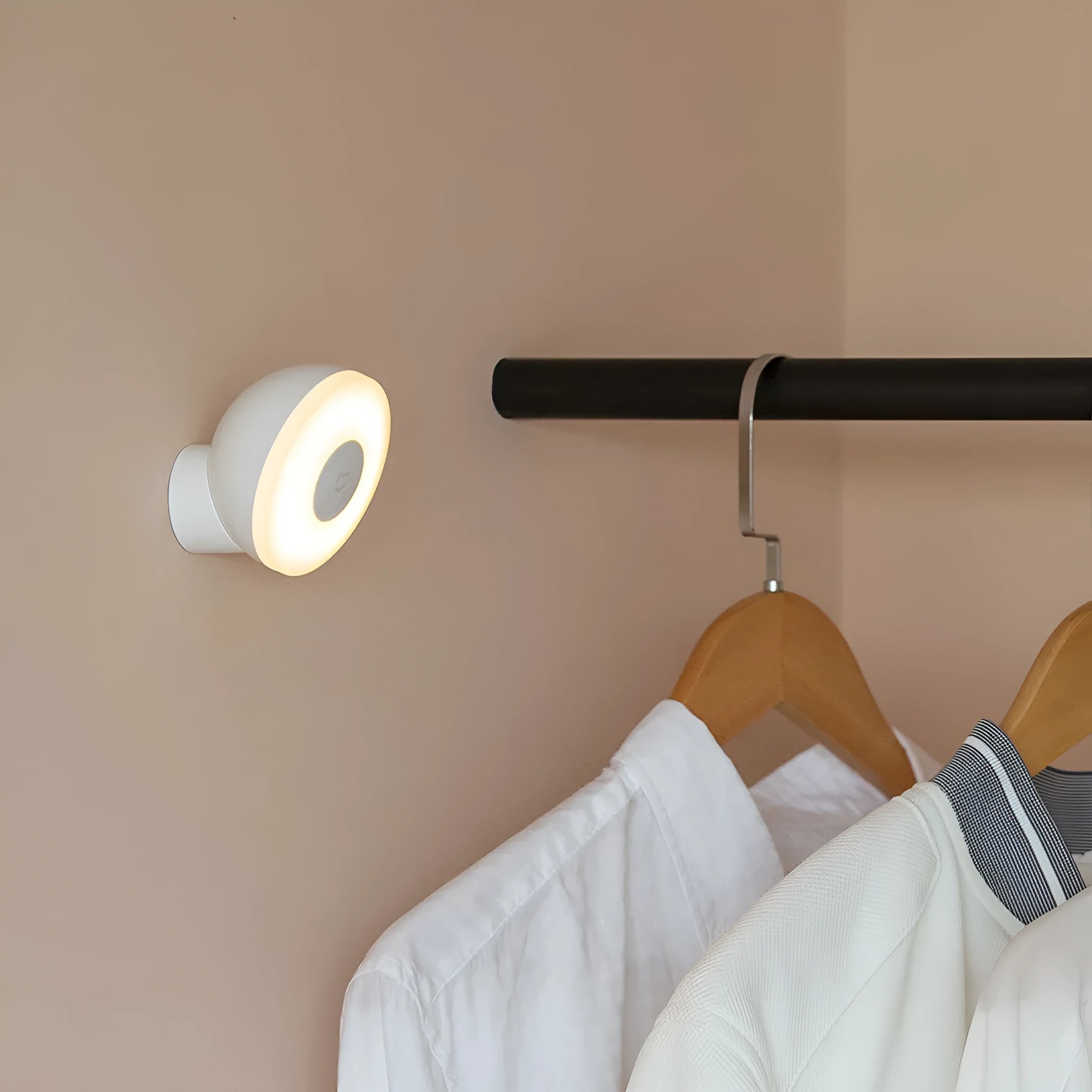 White modern bedside table lamp with human body induction and Bluetooth.