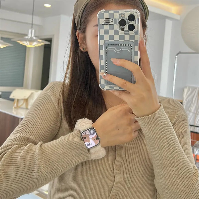 Velvet plush elastic watch strap for Apple Watch 38/40/41mm and 42/44/45mm, brown colour