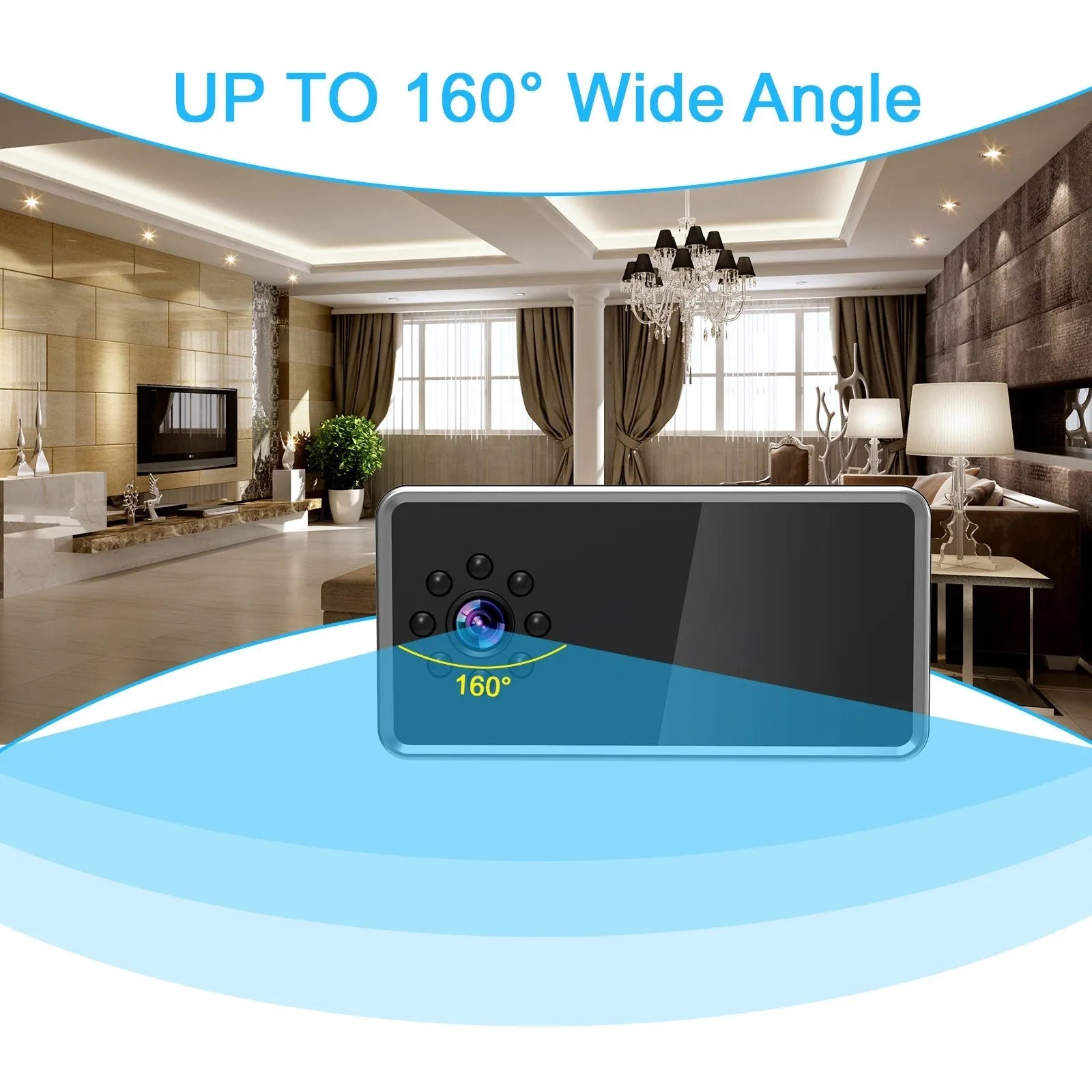 Compact wireless home surveillance camera on a table