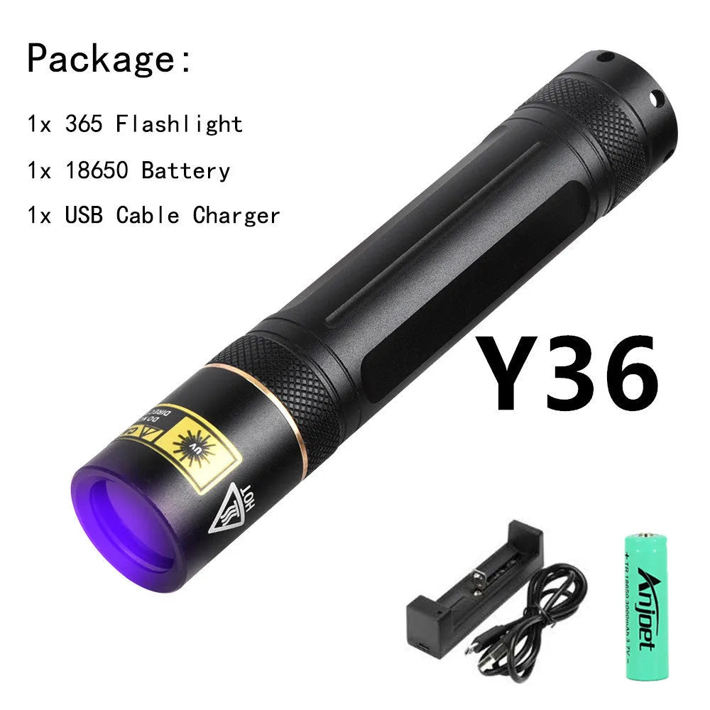 365nm UV fluorescence detection flashlight with aluminium alloy body and LED light source