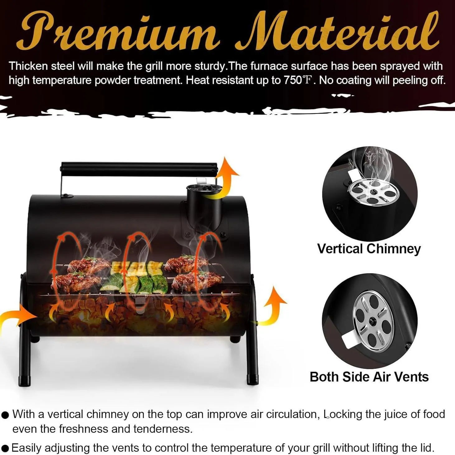 Small metal folding desktop barbecue charcoal stove with grill.