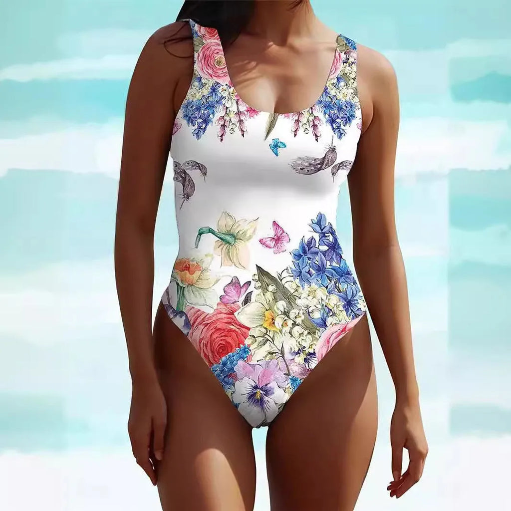 Women's sleeveless swimsuit dress with Bohemian retro pattern in spandex fabric
