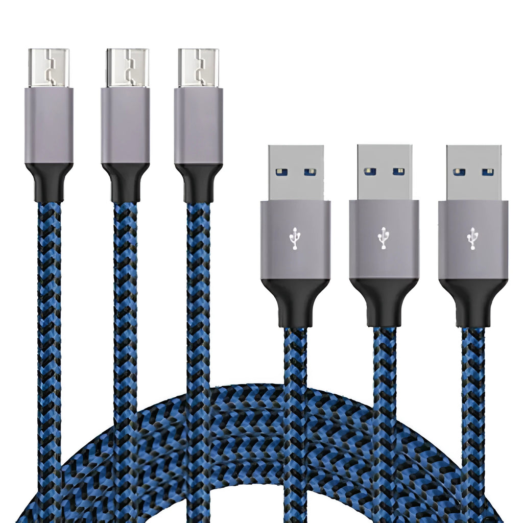 Braided Micro USB fast charging cable for Android phones in black and white colour.