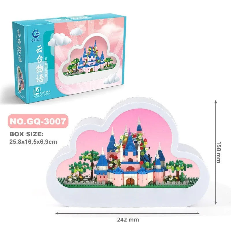 Assembled building block cloud night lamp with decorative mirror and LED table light on desk