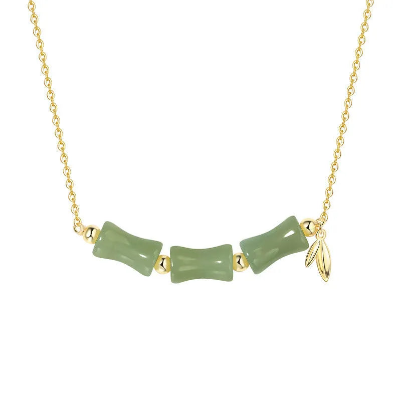 Chinese bamboo joint Hetian jade bracelet and necklace set for women