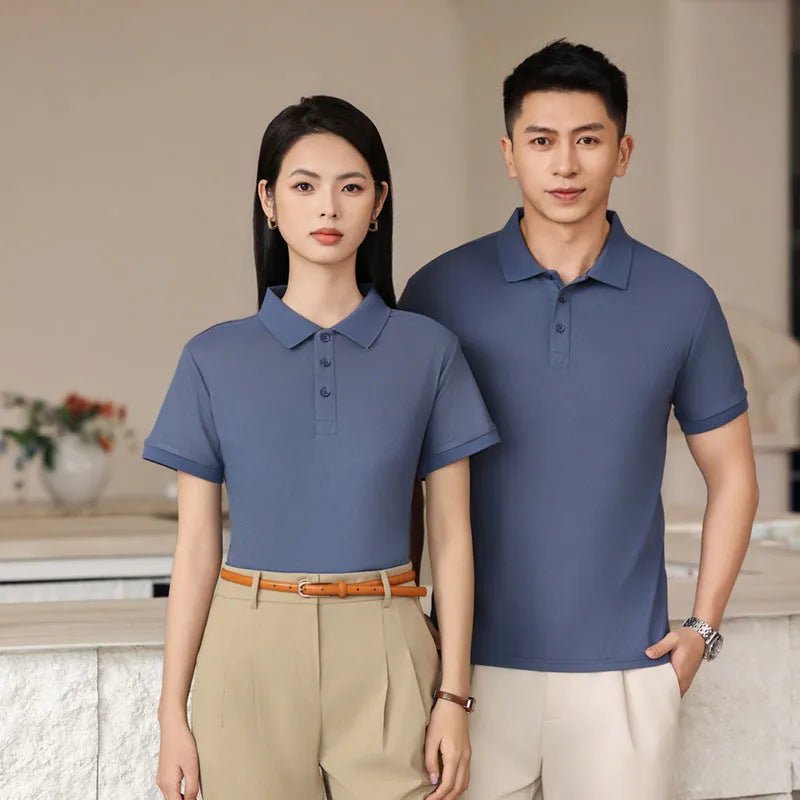 Long-staple cotton summer polo shirt on a hanger, shown in emerald green colour with short sleeves and a slit detail.