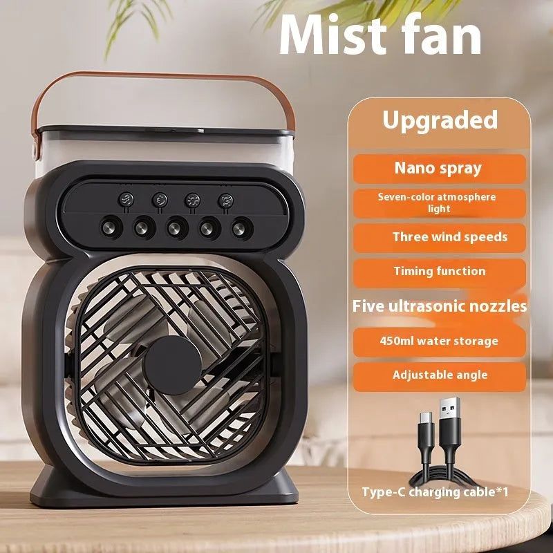 Black portable air conditioner evaporative cooler with LED lights and humidifier function