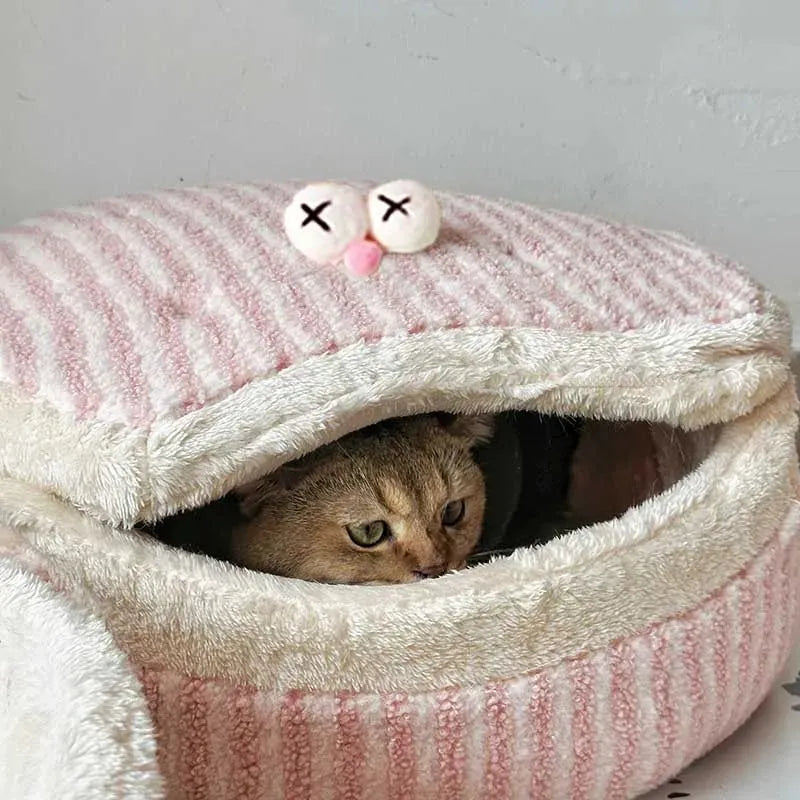 Causeway braised sandwich cat nest, 45cm diameter, 24cm height, pink and yellow, washable, for cats up to 7.5kg