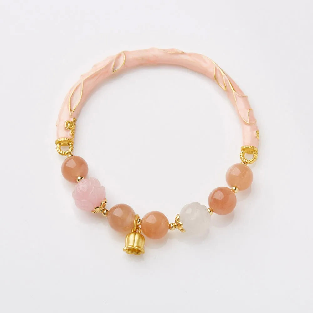 Chinese style handmade jade bracelet with sunstone Lily design in half-life liangyuan colour