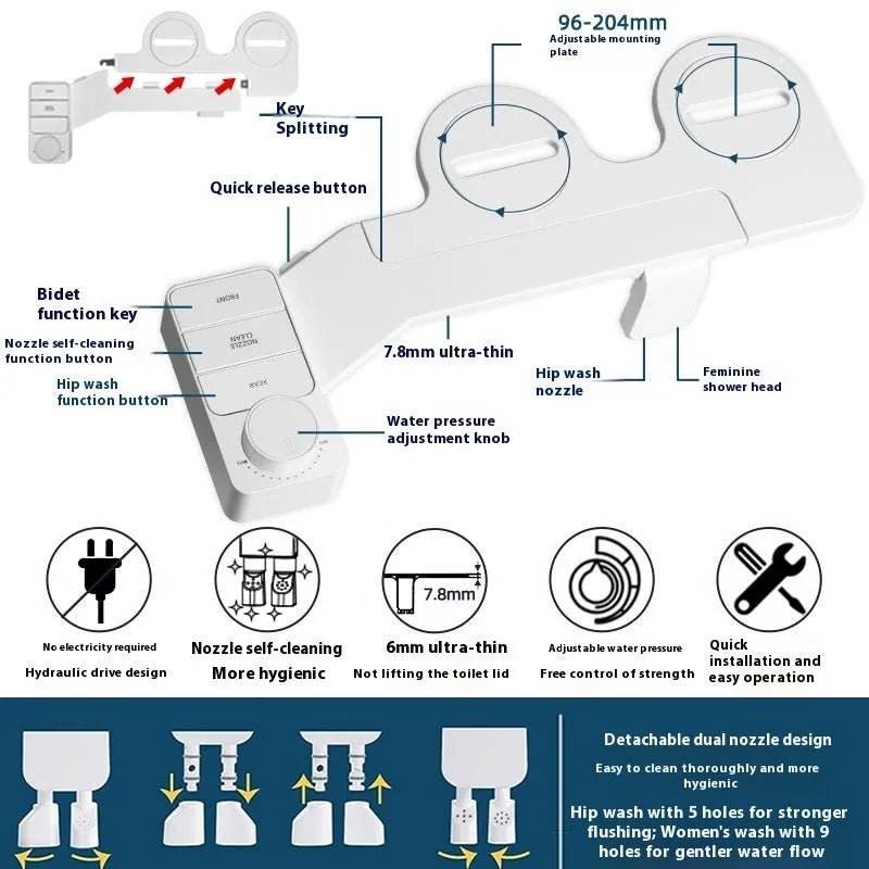 Rinse Pro pure white bidet attachment kit with brass fittings and removable cleaning nozzle on a white background