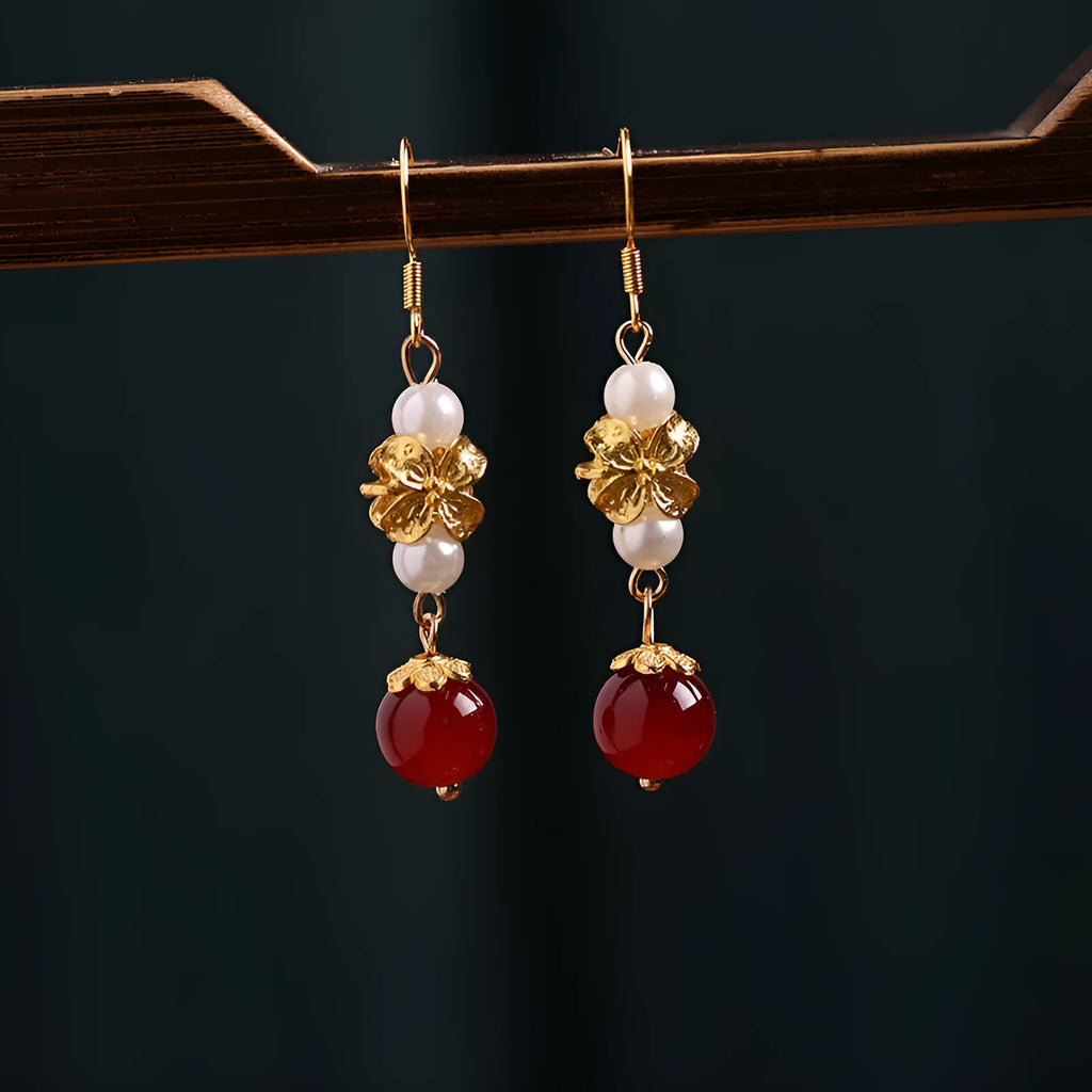 Geometric retro cheongsam earrings with gold electroplated finish and court style design