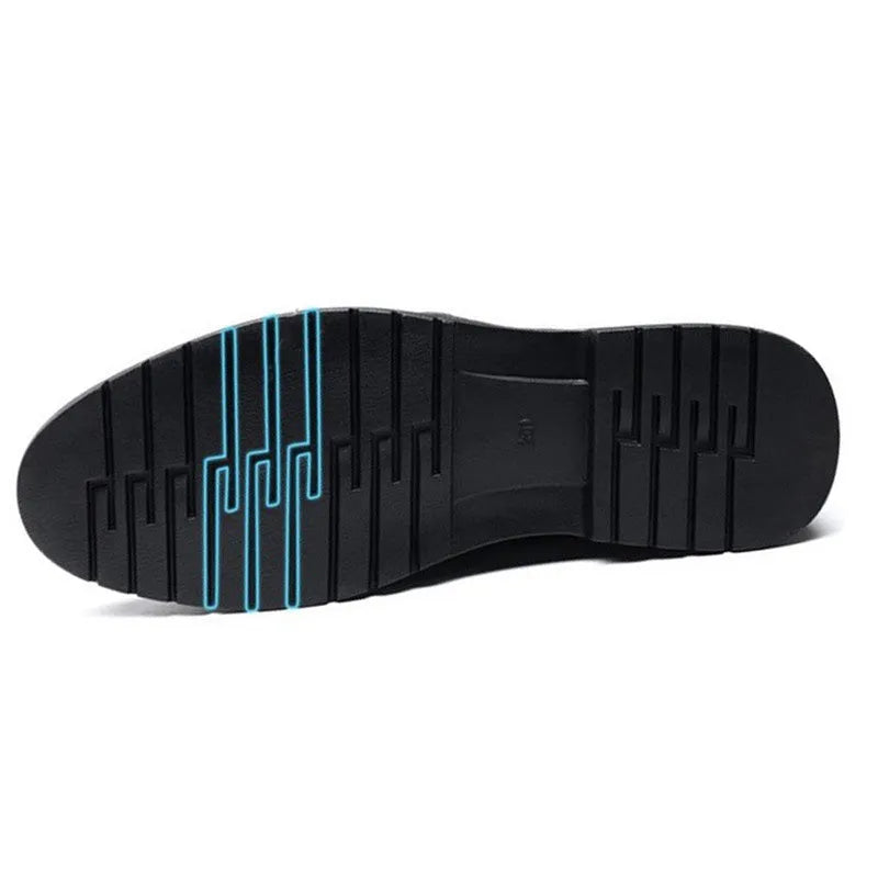 Men's casual leather shoes with cowhide upper, rubber sole, black colour, stitching details