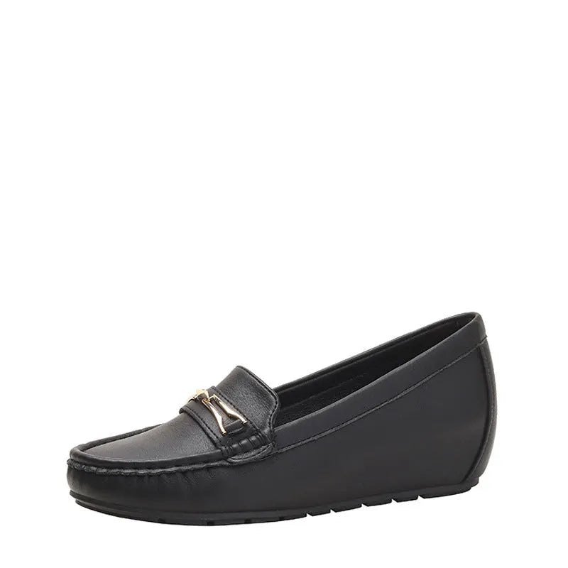 Men's black casual slip-on loafers with a built-in heel lift and round toe.